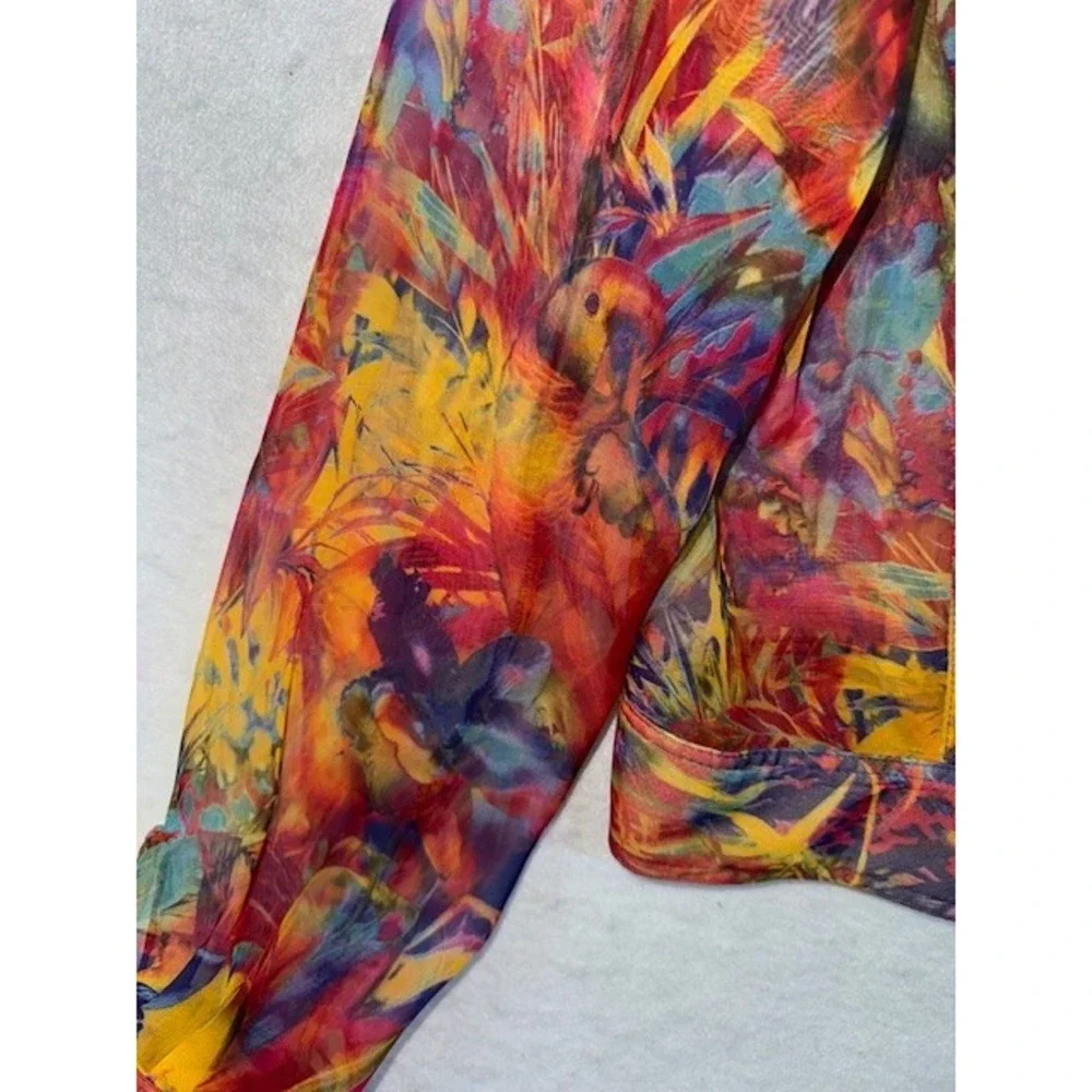 Cest Duo‎ 2pc Shell Sheer Shirt Jacket Artsy Parrot Tropical Island Beach LRG